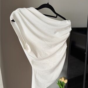 White Draped One-Shoulder Asymmetric Top